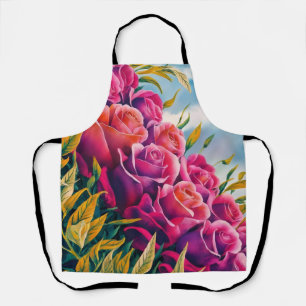 Ethereal Bloom: Abstract Watercolor Rose Symphony Apron