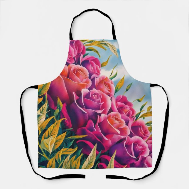 Ethereal Bloom: Abstract Watercolor Rose Symphony Apron (Front)