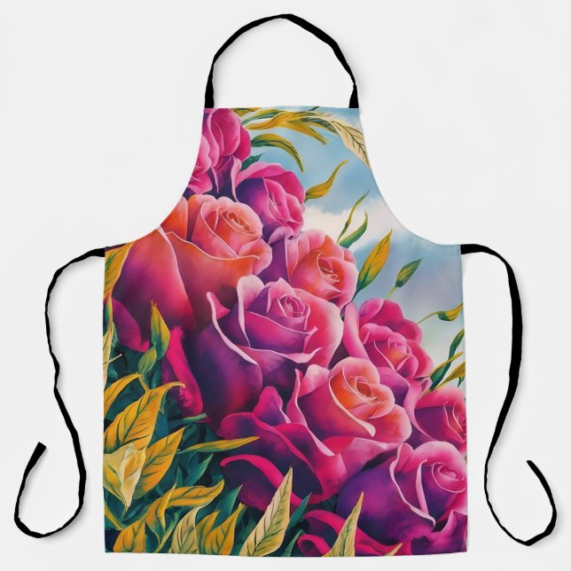 Ethereal Bloom: Abstract Watercolor Rose Symphony Apron (Front)