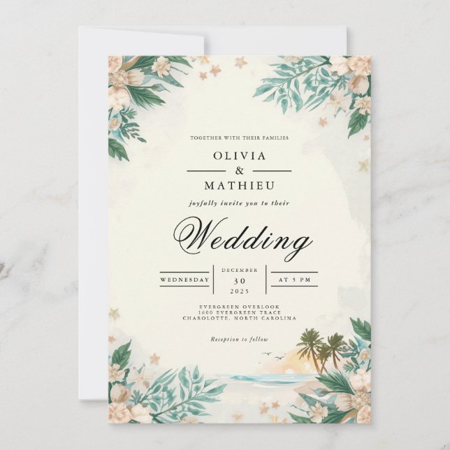 Ethereal Bloom Beach Romance Wedding Invitation (Front)