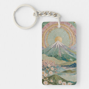 Ethereal Bloom: Pastel Mosaic Volcano in Spring Key Ring