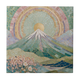 Ethereal Bloom: Pastel Mosaic Volcano in Spring Tile