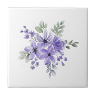 "Ethereal Blooms: Purple Watercolor Flower Bouquet Tile