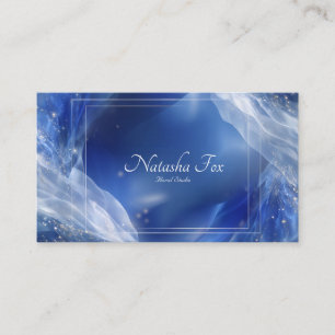 Ethereal Blue Abstract Wave White Glitter Frame Business Card