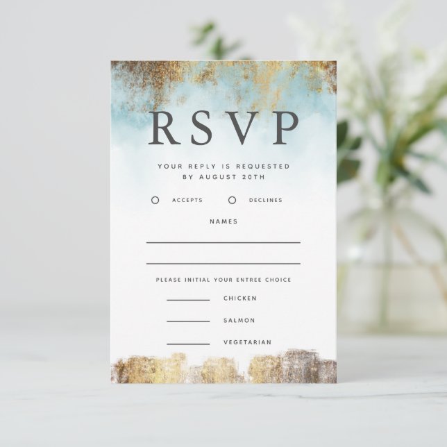 Ethereal Blue and Gold RSVP with Meal Choice (Standing Front)