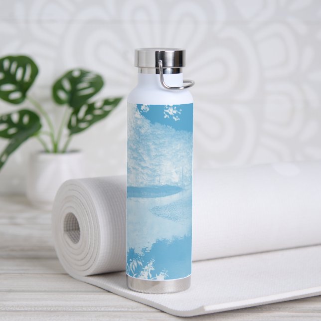 Ethereal Blue and White Winter River Water Bottle (Yoga (Rotated))