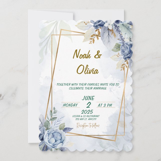 Ethereal Blue Bloom Wedding Invitation (Front)