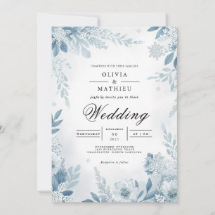 Ethereal Blue Blossom Winter Wedding Invitation