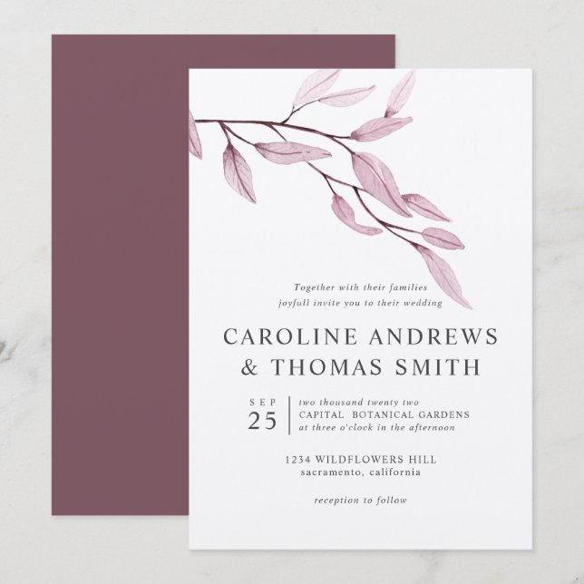 Ethereal Blue | Chic Botanical Leaves wedding Invitation (Front/Back)