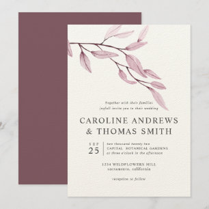 Ethereal Blue   Chic Botanical Leaves wedding Invitation