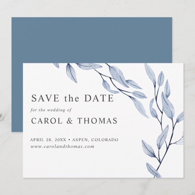 Ethereal Blue | chic botanical save the date Invitation (Front/Back)