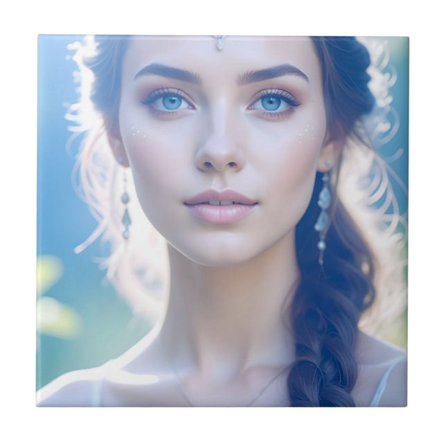 Ethereal Blue Eyes Portrait Tile Art (Front)