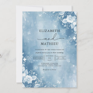 Ethereal Blue Floral Frost Wedding Invitation