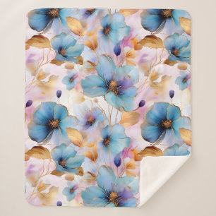 Ethereal Blue Flowers in Soft Pastels Alcohol Ink Sherpa Blanket