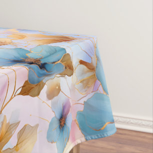 Ethereal Blue Flowers in Soft Pastels Alcohol Ink Tablecloth
