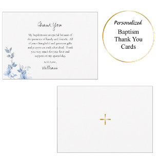 Ethereal Blue Flowers Orthodox Christian Baptism   Thank You Card