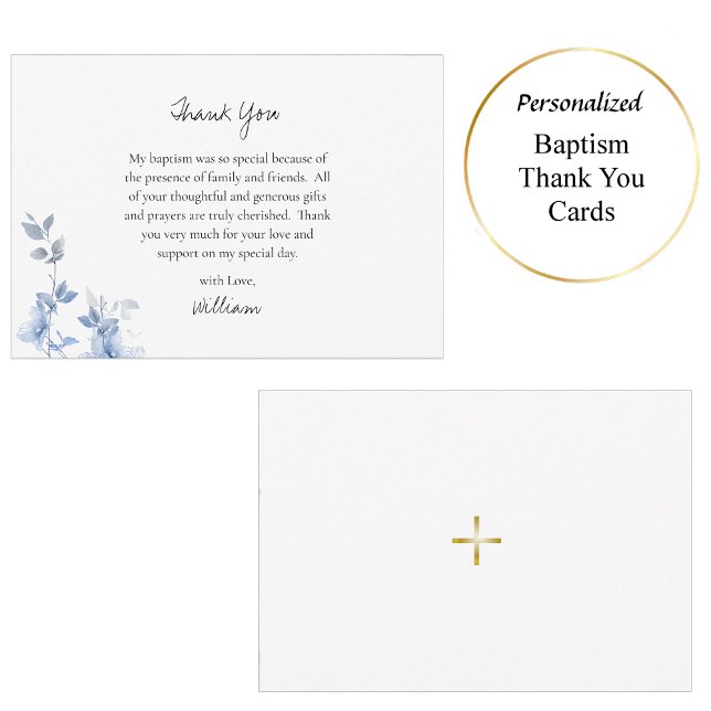 Ethereal Blue Flowers Orthodox Christian Baptism   Thank You Card (Creator Uploaded)