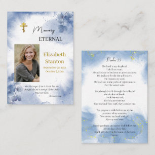 Ethereal Blue Flowers Psalm 23 Funeral Prayer Card