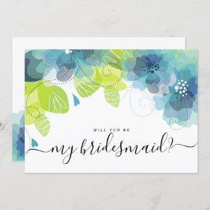 Ethereal blue flowers will you be my bridesmaid invitation