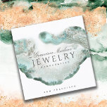 Ethereal Blue Green Agate Jewellery Designer Square Business Card<br><div class="desc">An ethereal smoky blue green agate effect watercolor bleed designer jewellery business card with a modern cursive handwritten script calligraphy font typography. If you need any help please contact me through the "message" link in my shop or the "chat" link on Zazzle. You may change the type style by using...</div>