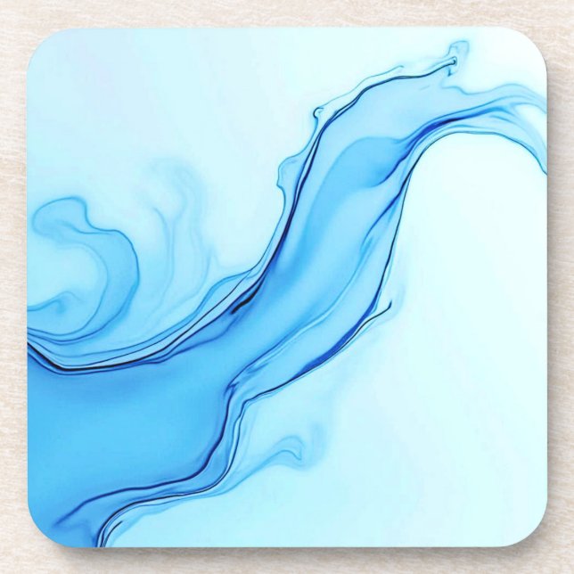 Ethereal Blue Liquid Art Swirls Coaster (Front)
