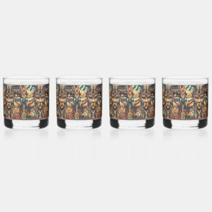 Ethereal Blue "Mesoamerican Motif" 12oz Rocks Glas Whiskey Glass