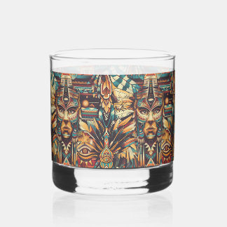 Ethereal Blue "Mesoamerican Motif" Rocks Glass