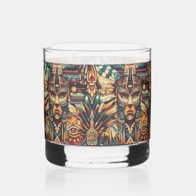 Ethereal Blue "Mesoamerican Motif" Rocks Glass (Front)