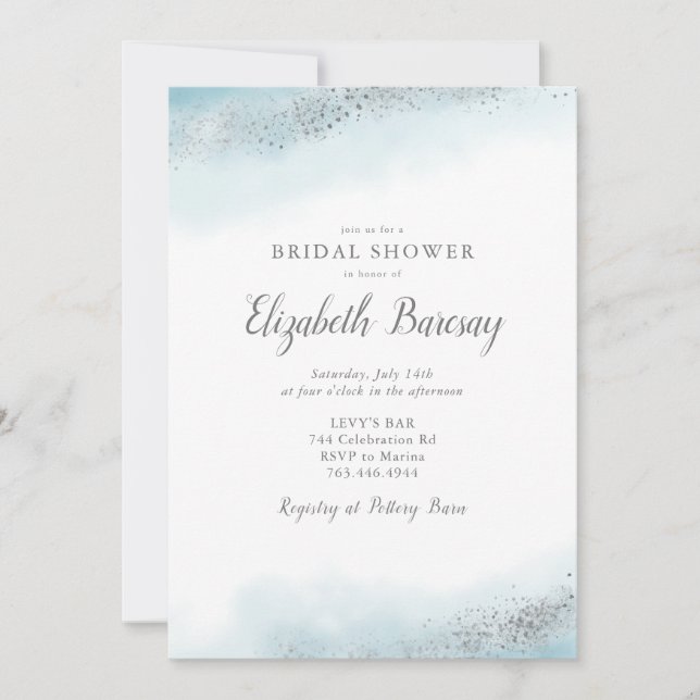 Ethereal Blue Silver Ombre Bridal Shower Invitation (Front)