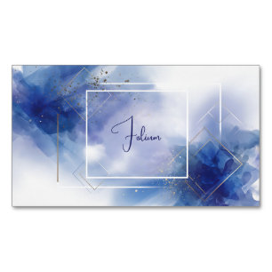 Ethereal Blue Watercolor Gold Geometric Magnetic Business Card