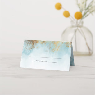 Ethereal Blue Watercolor Gold Glitter Wedding Place Card