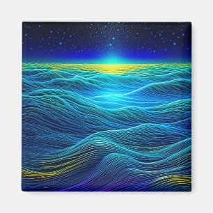 Ethereal Blue Waves and Ocean Sunset Magnet