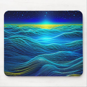 Ethereal Blue Waves and Ocean Sunset Mouse Mat