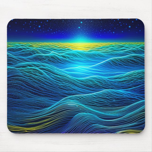 Ethereal Blue Waves and Ocean Sunset Mouse Mat (Front)