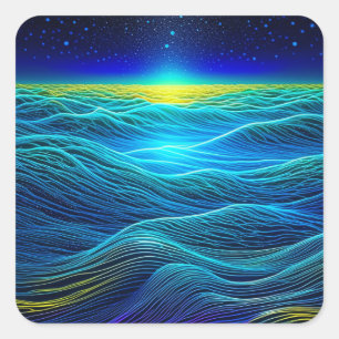 Ethereal Blue Waves and Ocean Sunset Square Sticker