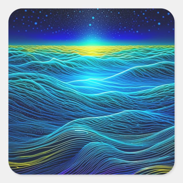 Ethereal Blue Waves and Ocean Sunset Square Sticker (Front)