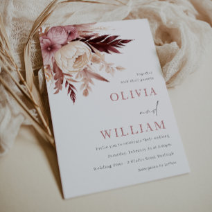 Ethereal Blush and Burgundy Bohemian Wedding Invitation