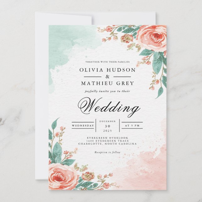 Ethereal Blush Floral Wash Wedding Invitation (Front)