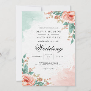 Ethereal Blush Floral Wash Wedding Invitation