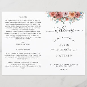 Ethereal Blush, Peach, Blue Floral Wedding Program