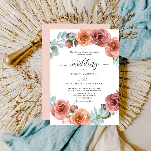 Ethereal Blush Peach Mint Floral Encircle Wedding Invitation (Creator Uploaded)