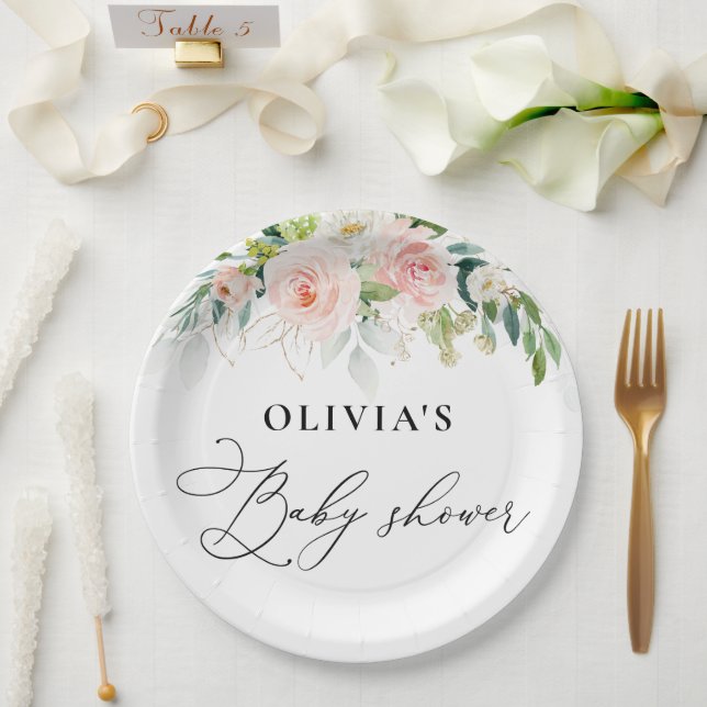 Ethereal Blush Pink Roses Baby Shower Paper Plate (Wedding)