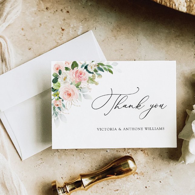 Ethereal Blush Pink Roses Bridal Shower Flat Thank You Card (Creator Uploaded)