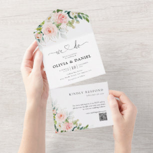 Ethereal Blush Pink Roses Wedding  All In One Invitation