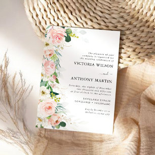 Ethereal Blush Pink Roses Wedding Ceremony Invitation
