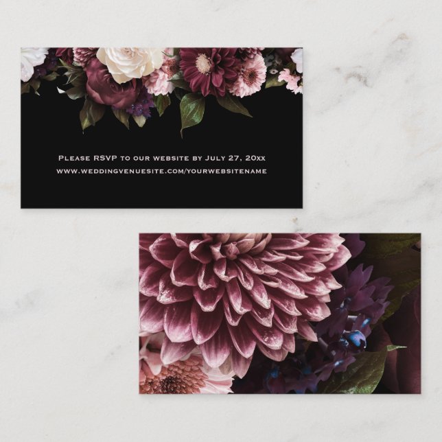 Ethereal Boho Burgundy Pink Floral RSVP to Website Enclosure Card (Front/Back)