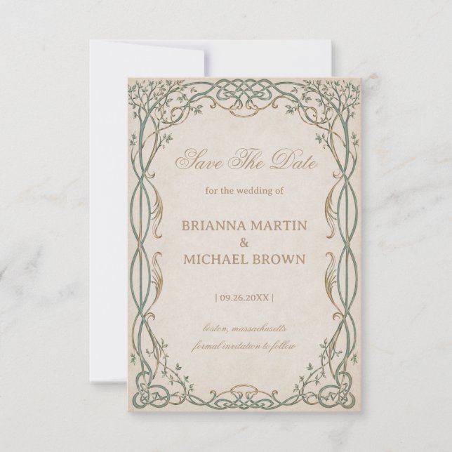 Ethereal Botanical Filigree Celtic Save The Date (Front)