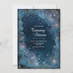 Ethereal Bubbling Gold Celestial Wedding Invitation