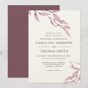 Ethereal Burgundy   Botanical Leaves wedding Invitation