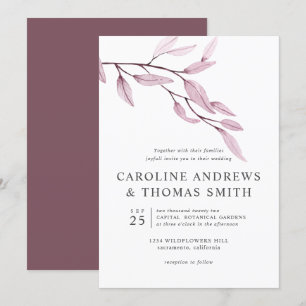 Ethereal Burgundy    Chic Botanical Leaves wedding Invitation